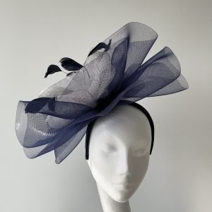 Navy & Ivory Crinoline Fascinator with Feather Detail