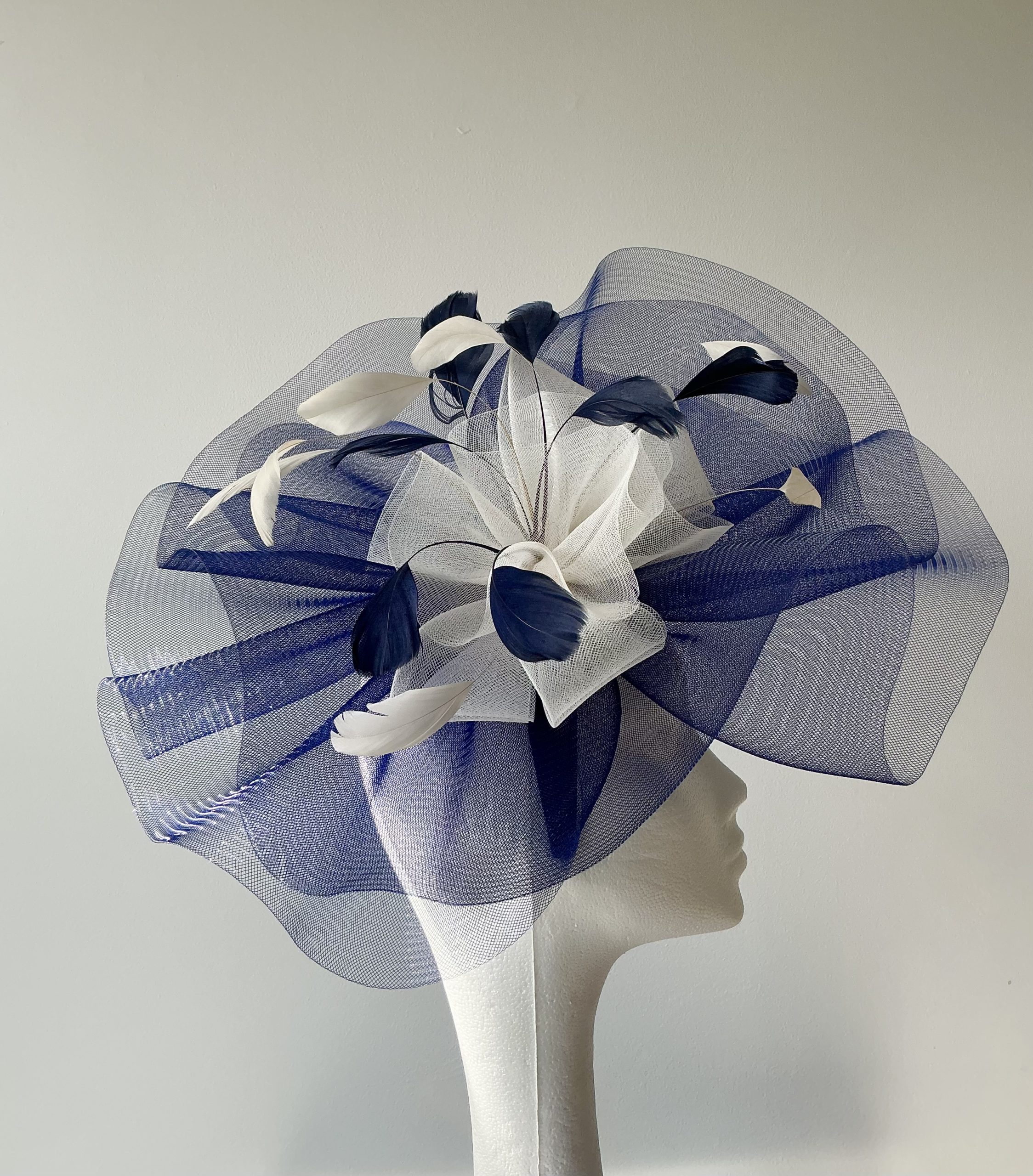 Navy & Ivory Crinoline Fascinator with Feather Detail