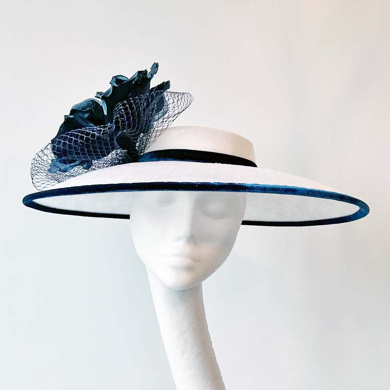 Liza Boater in White with Navy detail