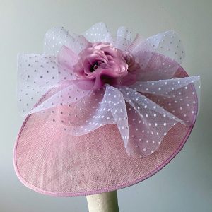 Pink Hatinator with Polka Dot Crinoline & Silk Roses