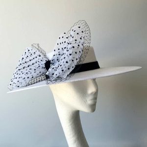 White Boater with Polka Dot Bow