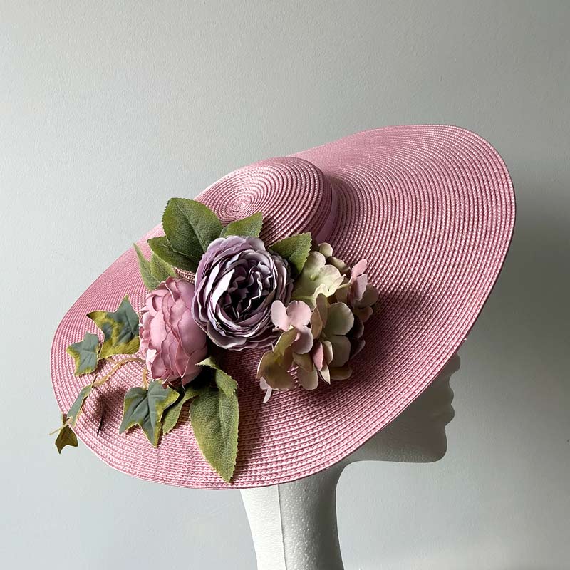 Rose Pink Cartwheel Hatinator with Roses & Ivy